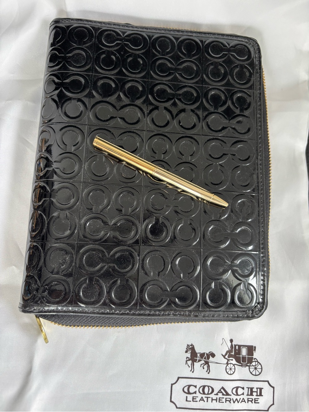Coach Black Zip Notebook Folio with Gold Accents